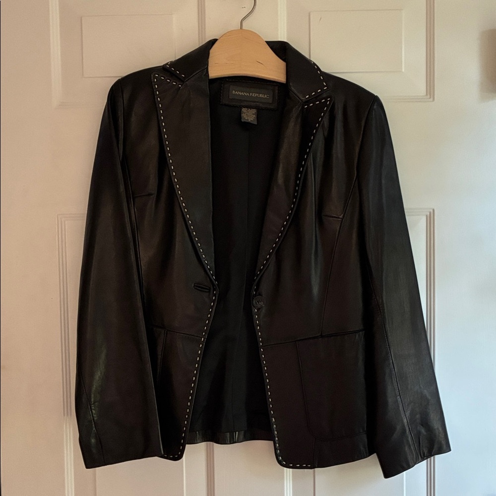 Banana Republic Black Leather Jacket with Studded Details perfect condition